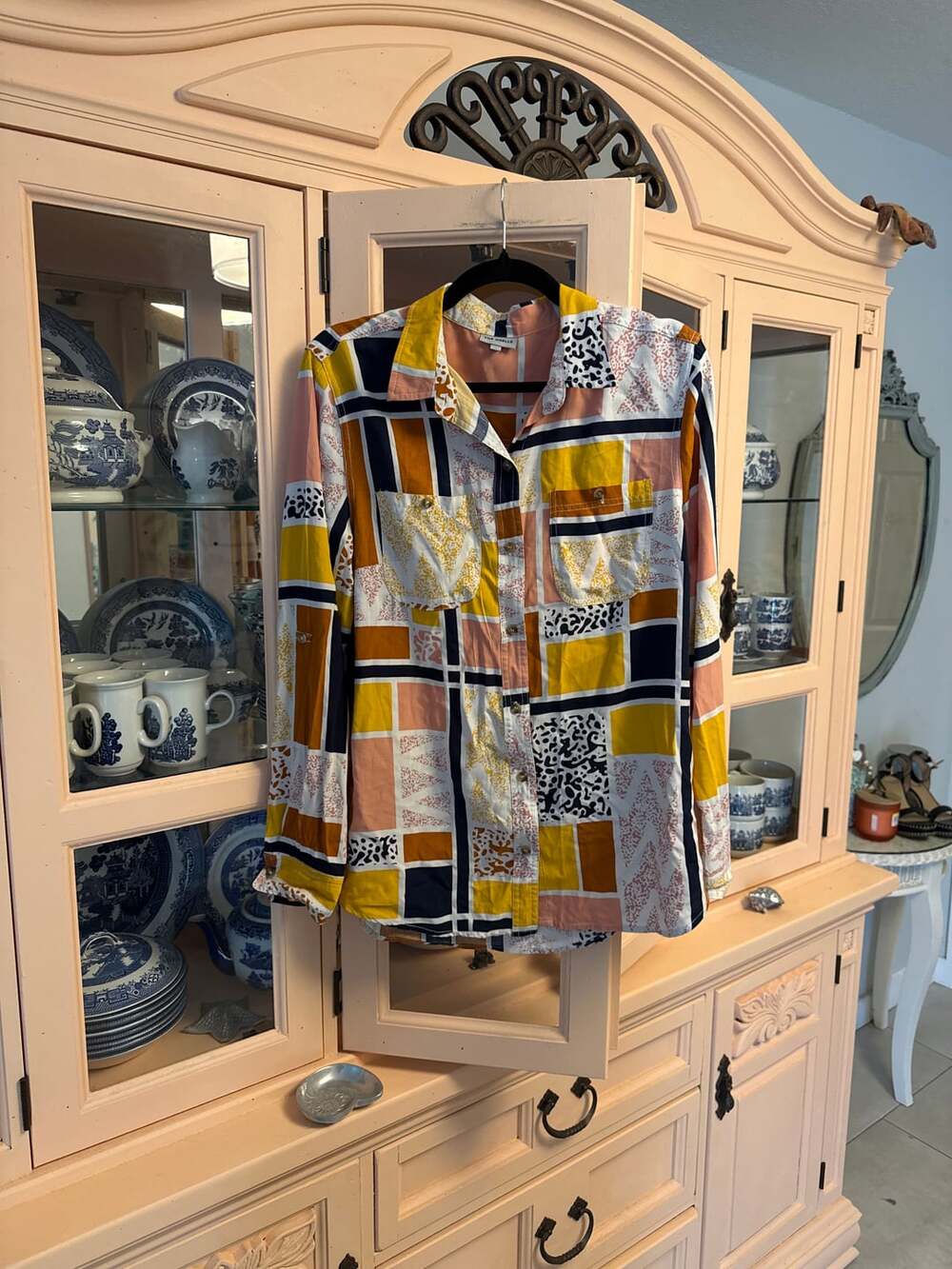 The Odells for Anthropologie Patchwork Abstract Geometric Button Down Shirt